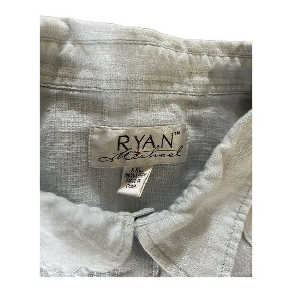 Ryan Michael Shirt Men’s XXL Western Pearl Snap Linen Chambray Blue Whipstitch - Picture 6 of 9